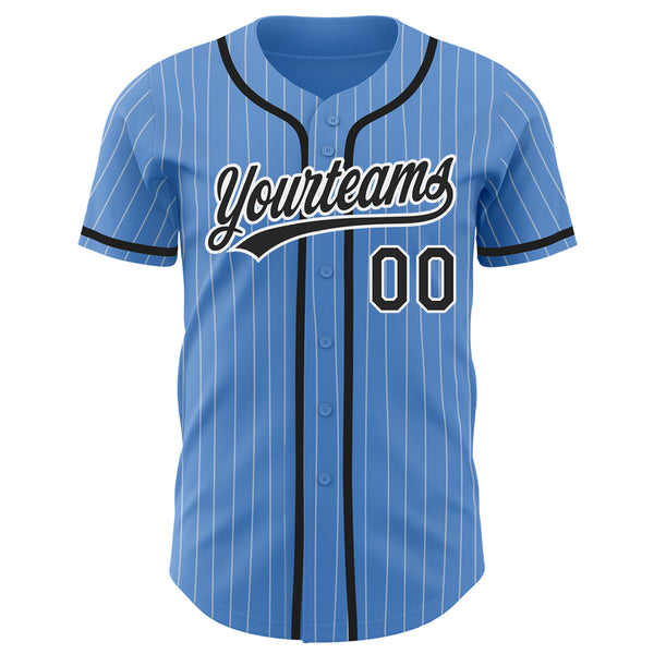 Custom Powder Blue White Pinstripe Black Authentic Baseball Jersey