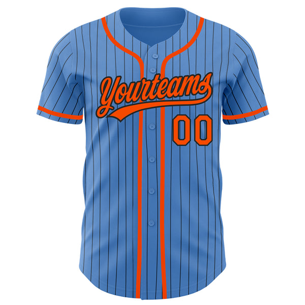 Custom Powder Blue Black Pinstripe Orange Authentic Baseball Jersey