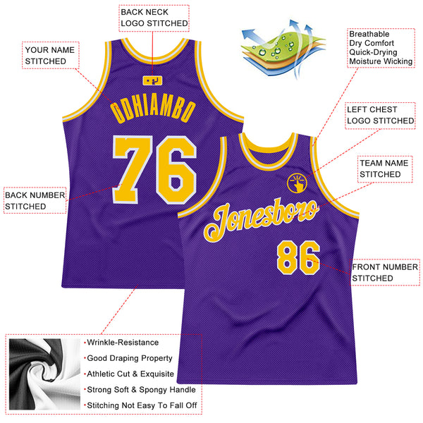 Custom Purple Gold-White Authentic Throwback Basketball Jersey