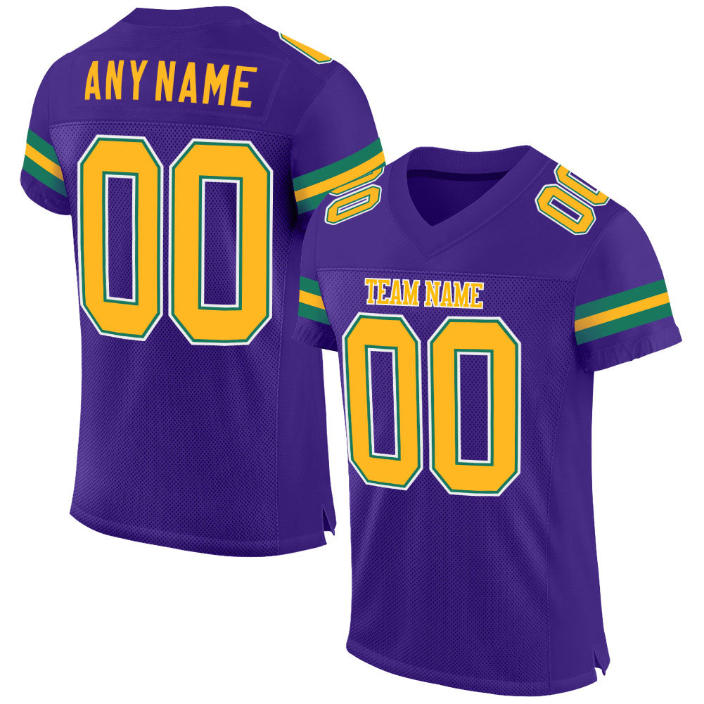 Custom Purple Gold-Kelly Green Mesh Authentic Football Jersey