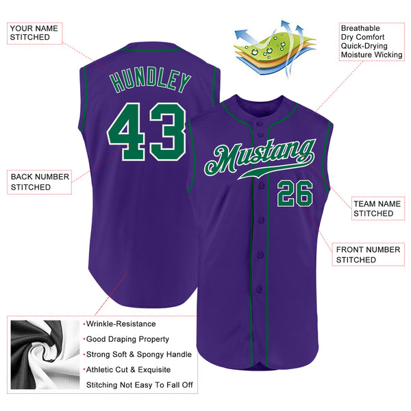 Custom Purple Kelly Green-White Authentic Sleeveless Baseball Jersey