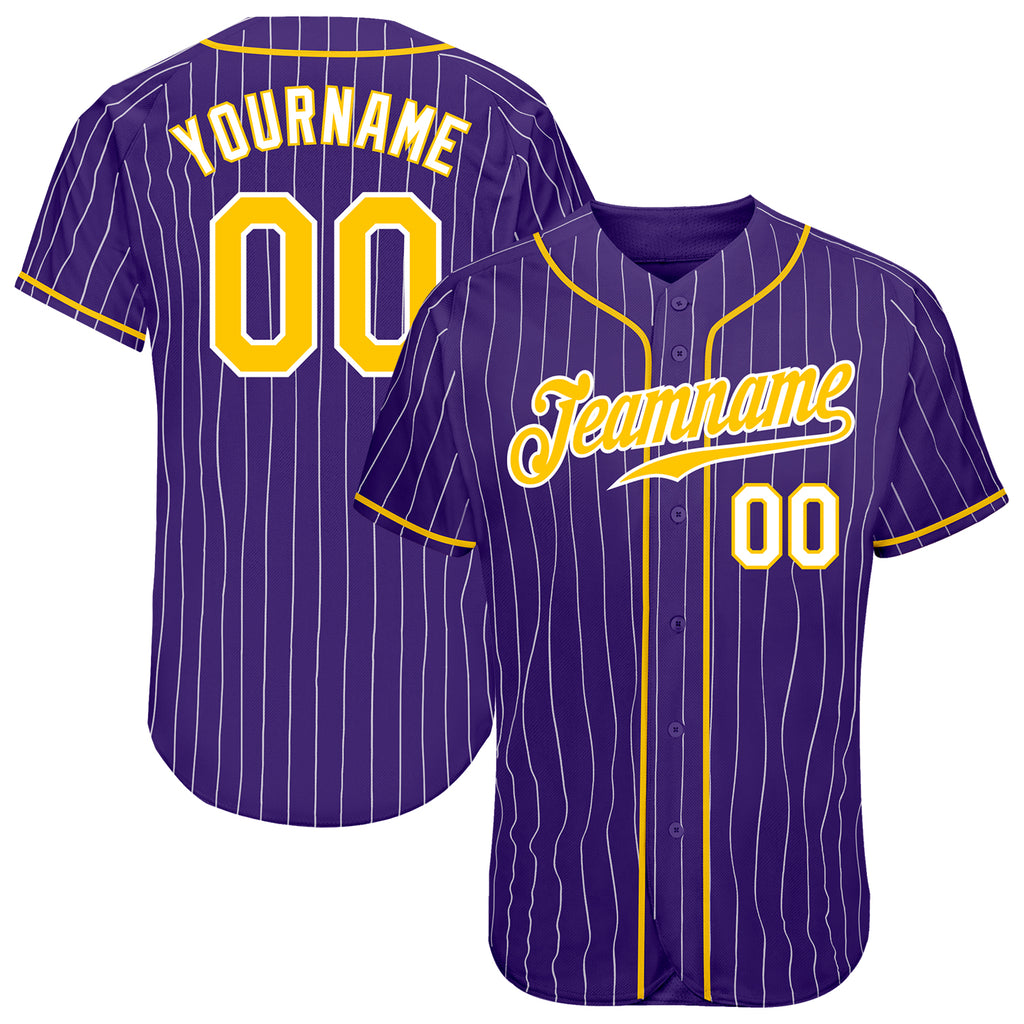 Custom Purple White Pinstripe Gold-White Authentic Baseball Jersey