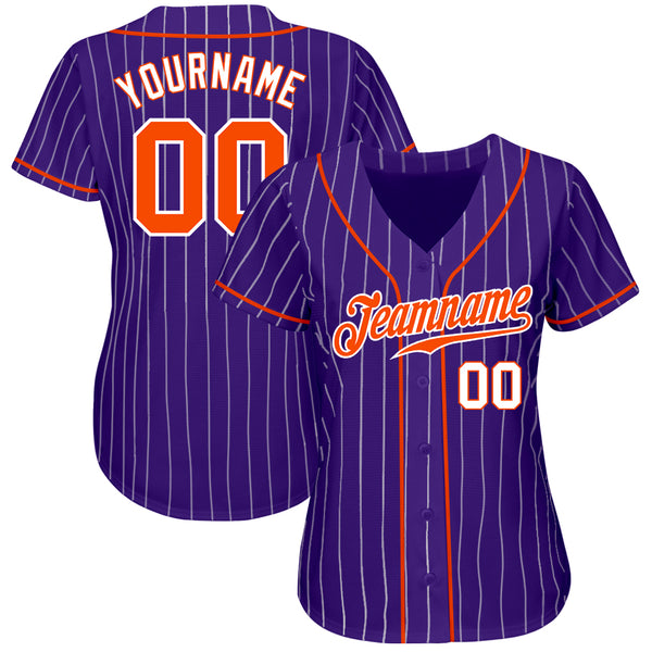 Custom Purple White Pinstripe Orange-White Authentic Baseball Jersey