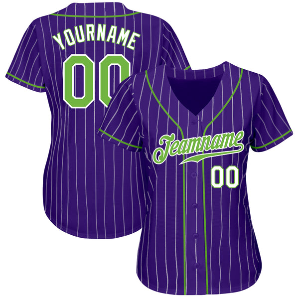 Custom Purple White Pinstripe Neon Green-White Authentic Baseball Jersey