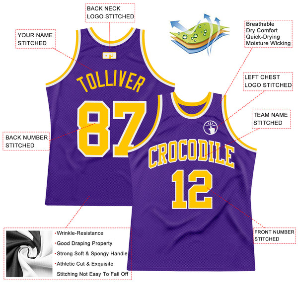 Custom Purple Gold-White Authentic Throwback Basketball Jersey