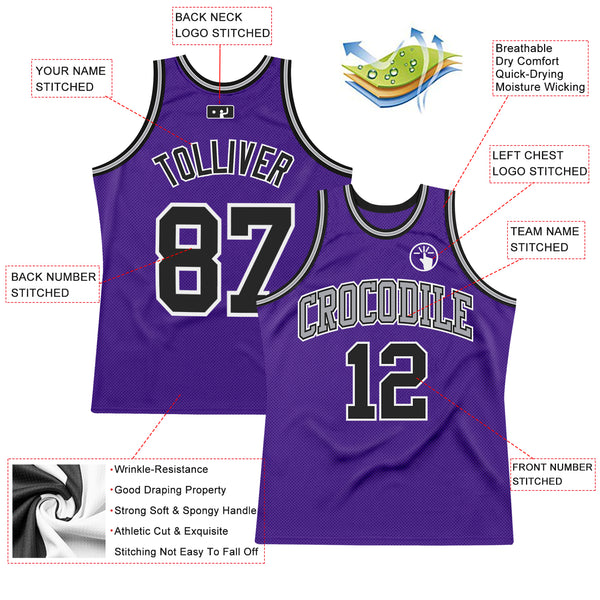 Custom Purple Black-White Authentic Throwback Basketball Jersey