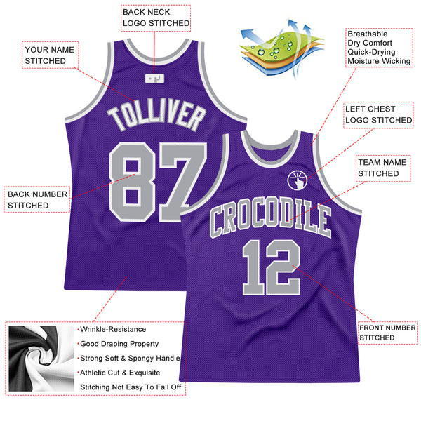 Custom Purple Gray-White Authentic Throwback Basketball Jersey