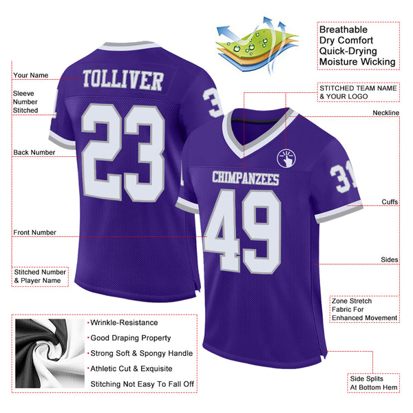 Custom Purple White-Gray Mesh Authentic Throwback Football Jersey