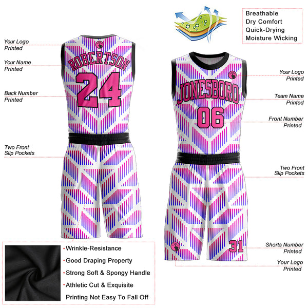 Custom Purple Pink-Black Round Neck Sublimation Basketball Suit Jersey