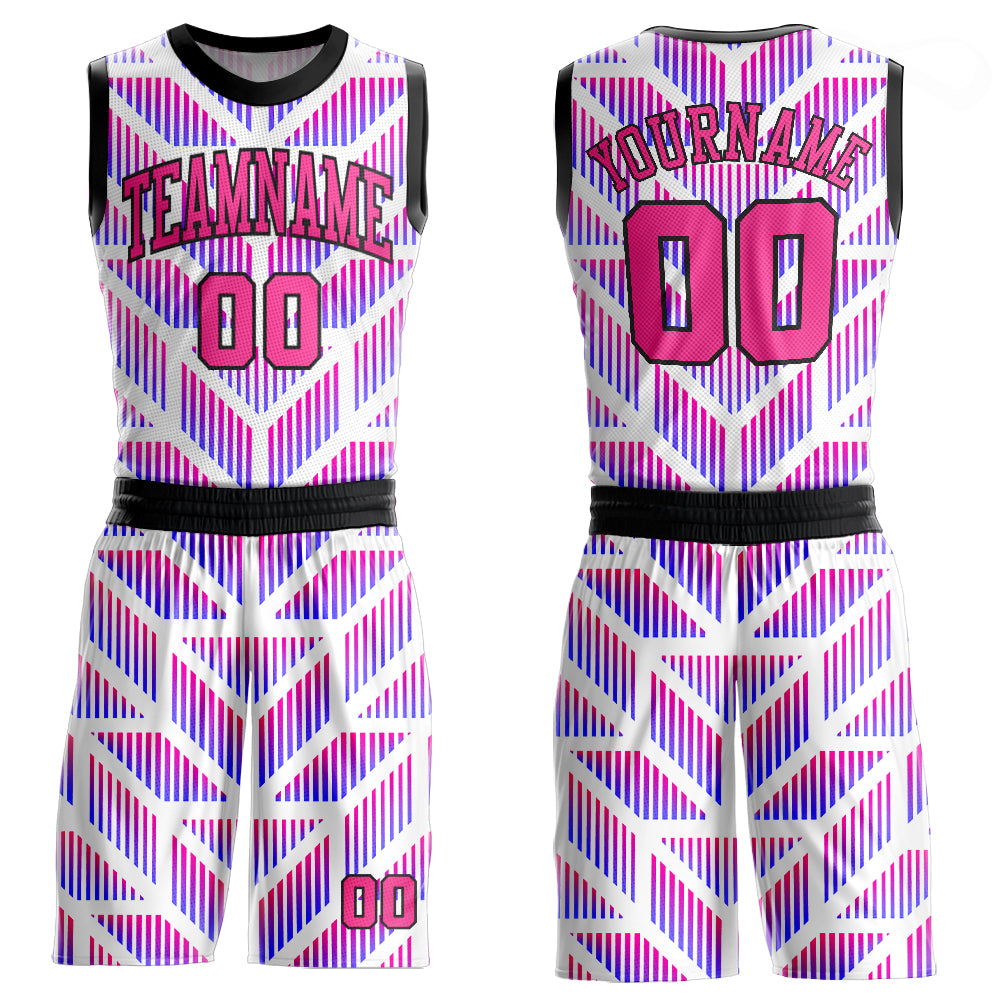 Custom Purple Pink-Black Round Neck Sublimation Basketball Suit Jersey