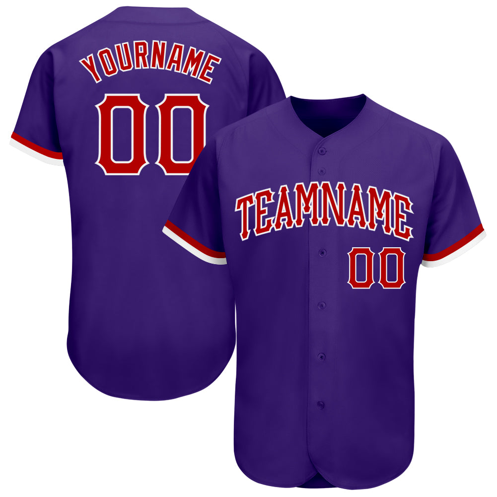 Custom Purple Red-White Authentic Baseball Jersey