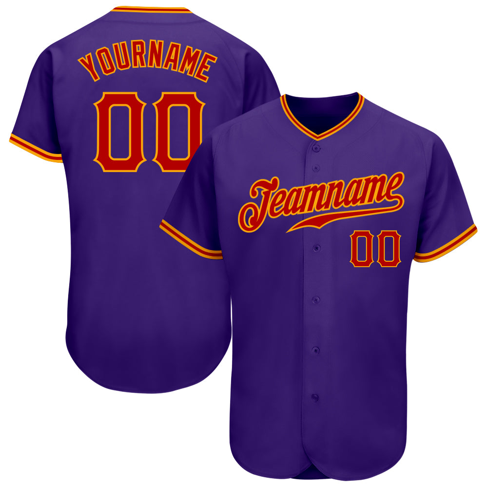 Custom Purple Red-Gold Authentic Baseball Jersey