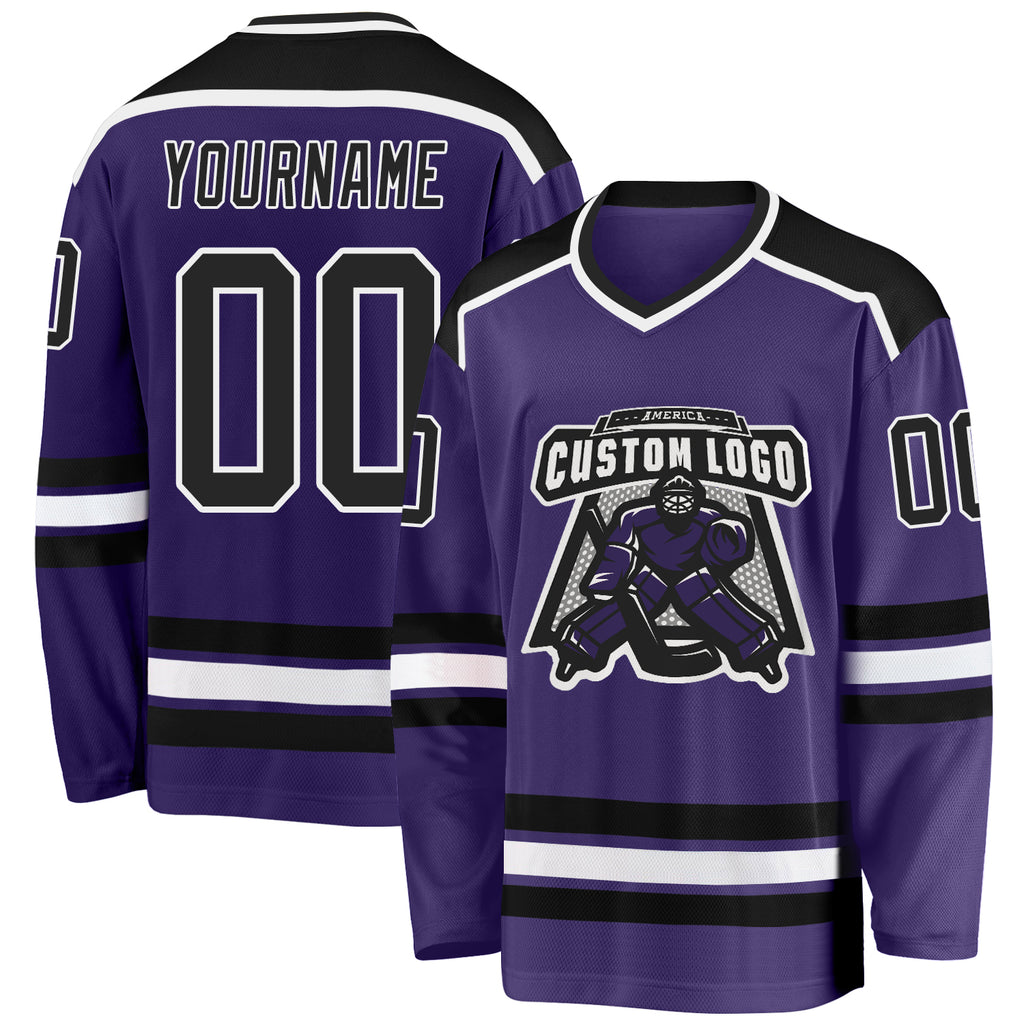 Custom Purple Black-White Hockey Jersey