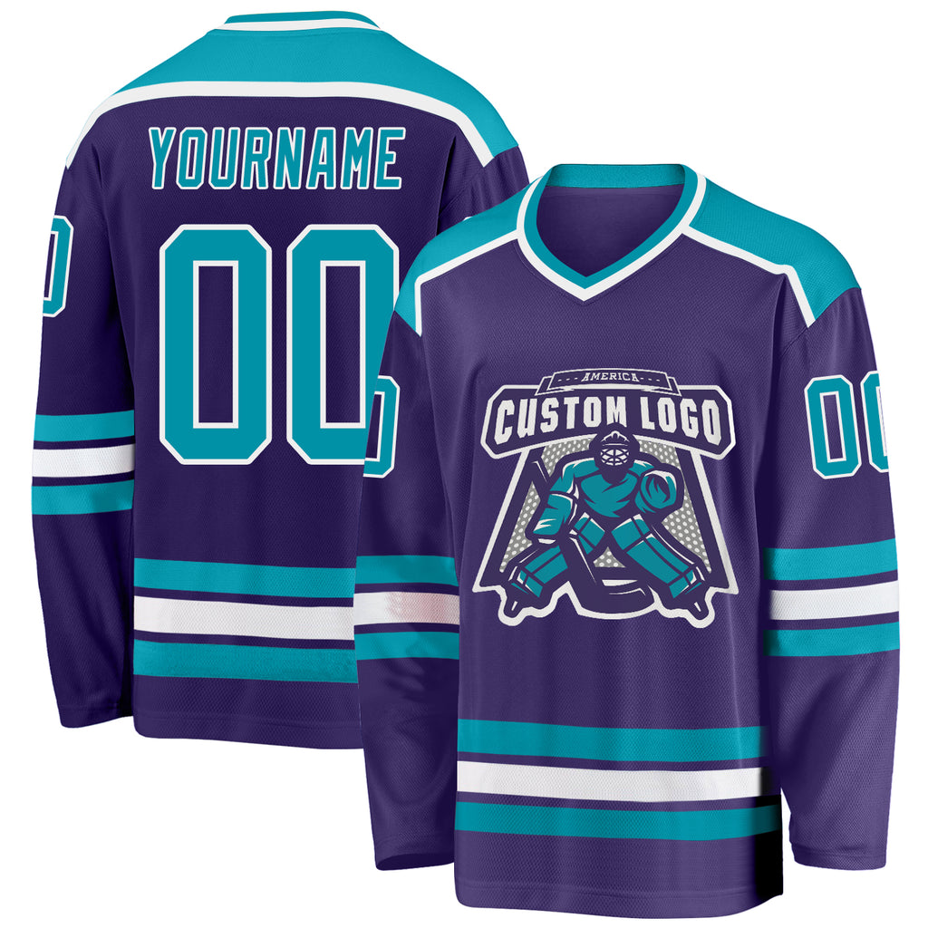 Custom Purple Teal-White Hockey Jersey