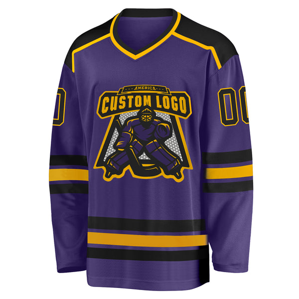 Custom Purple Black-Gold Hockey Jersey