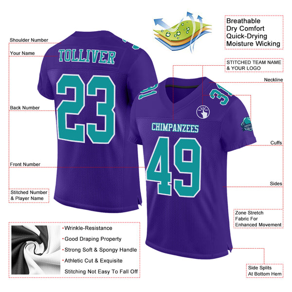 Custom Purple Aqua-White Mesh Authentic Football Jersey