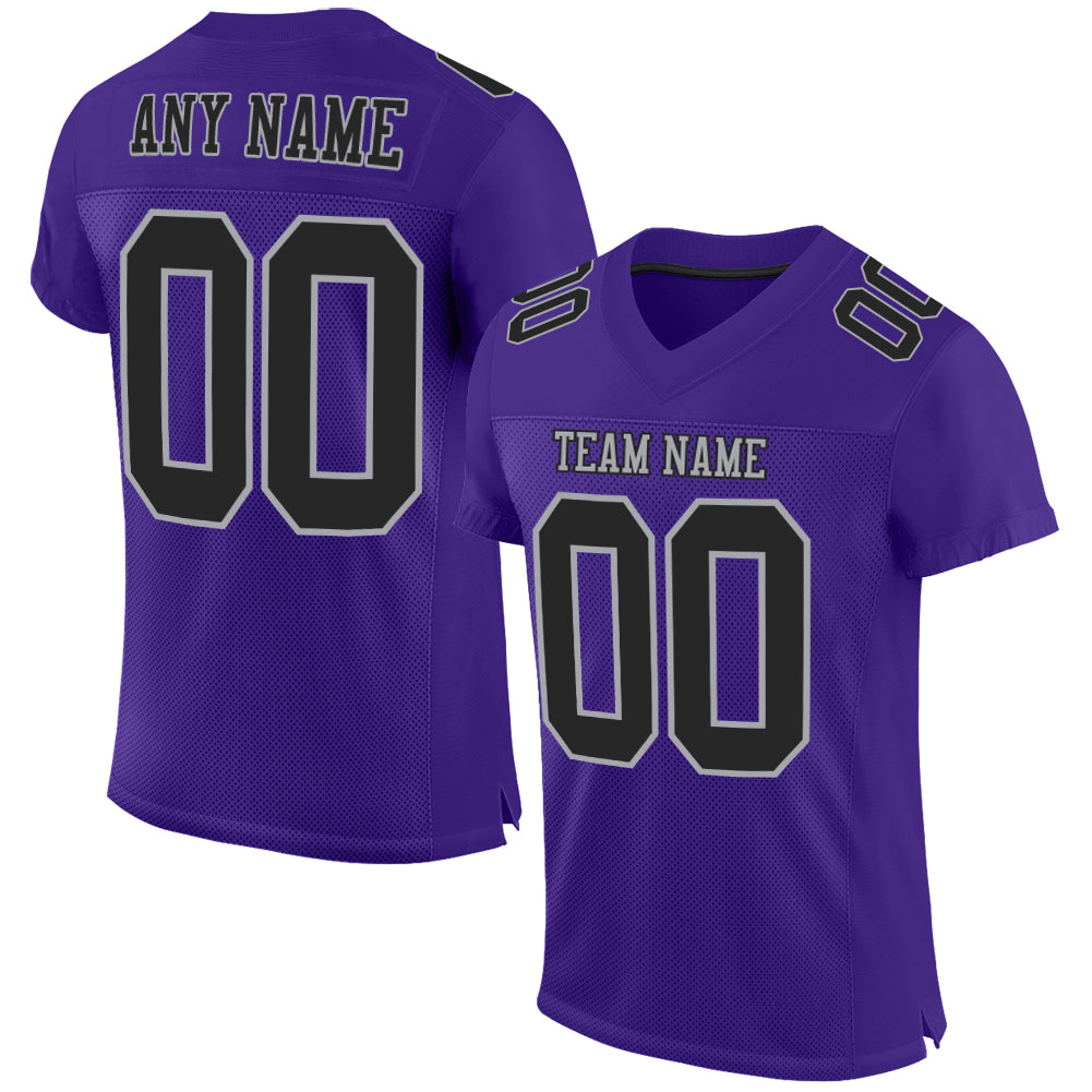 Custom Purple Black-Gray Mesh Authentic Football Jersey