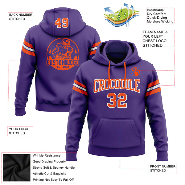 Custom Stitched Purple Orange-White Football Pullover Sweatshirt Hoodie