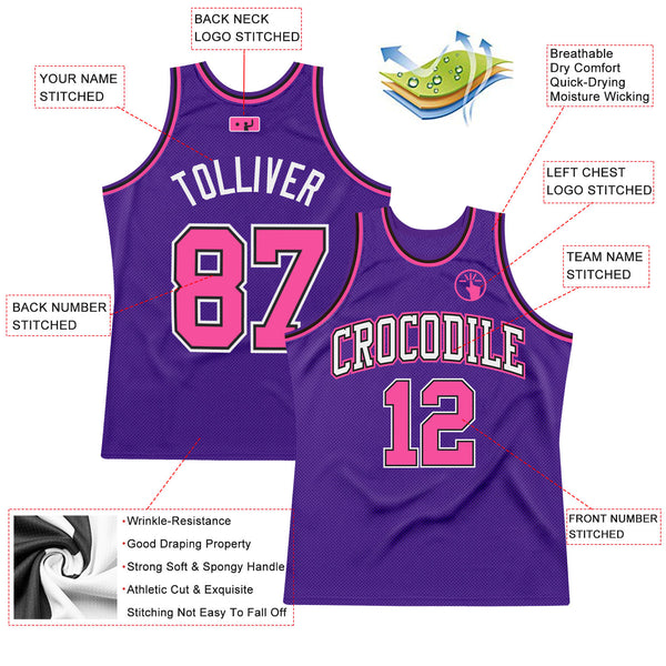 Custom Purple Pink-Black Authentic Throwback Basketball Jersey