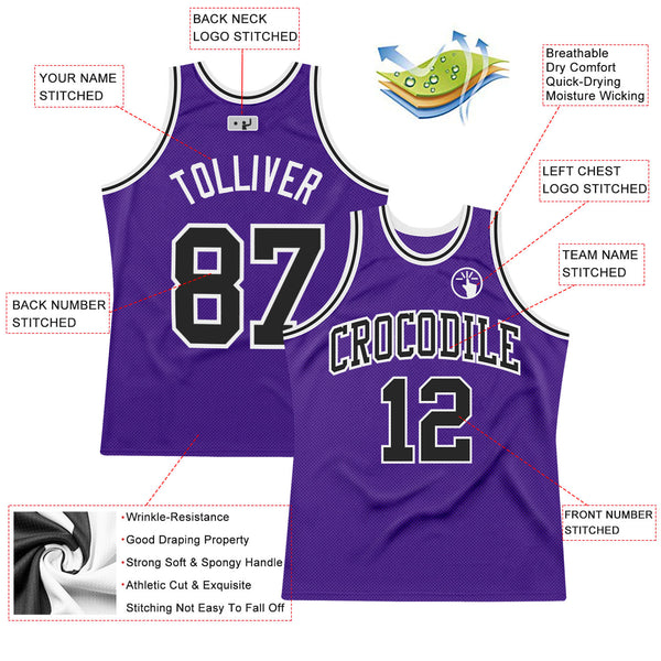 Custom Purple Black-White Authentic Throwback Basketball Jersey