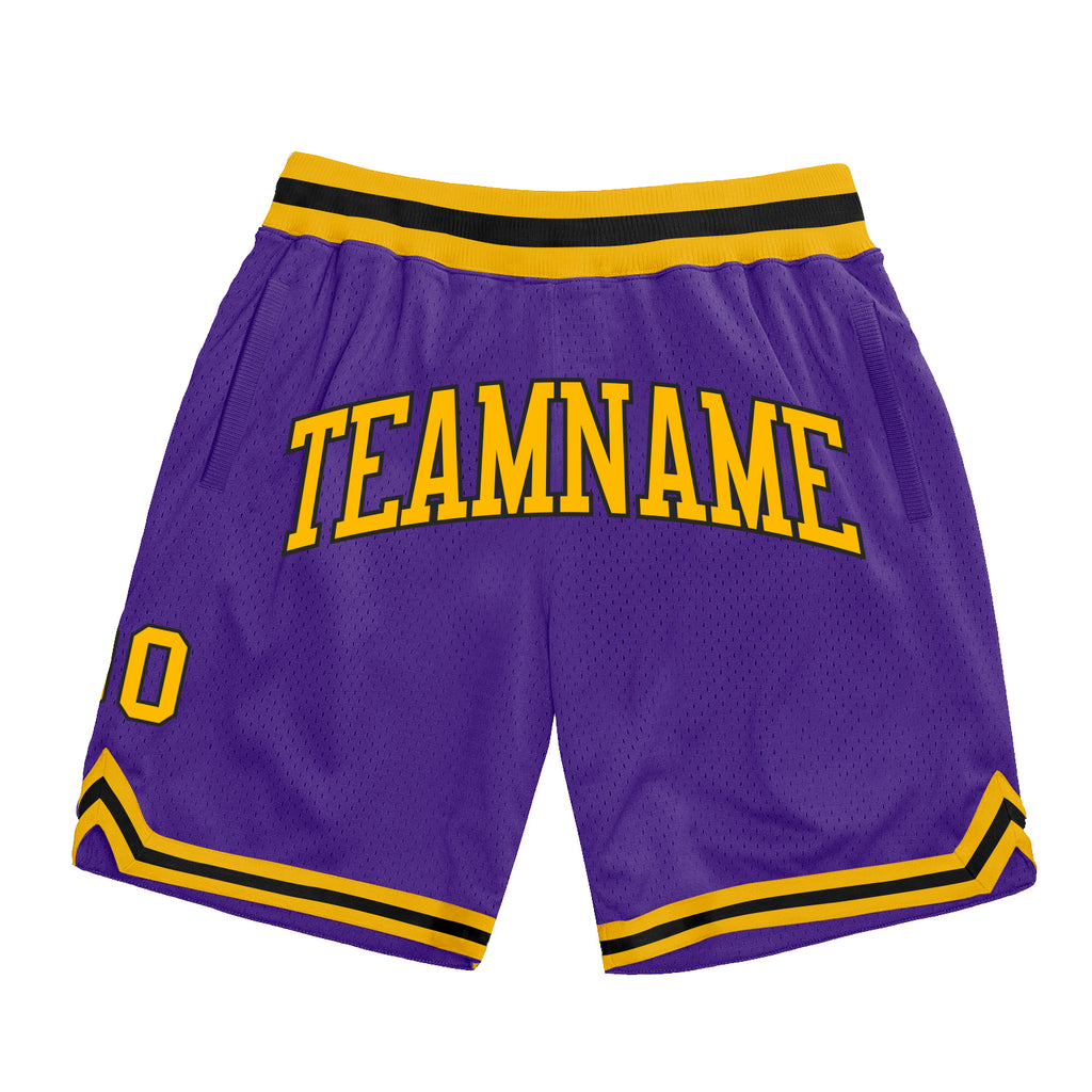 Custom Purple Gold-Black Authentic Throwback Basketball Shorts