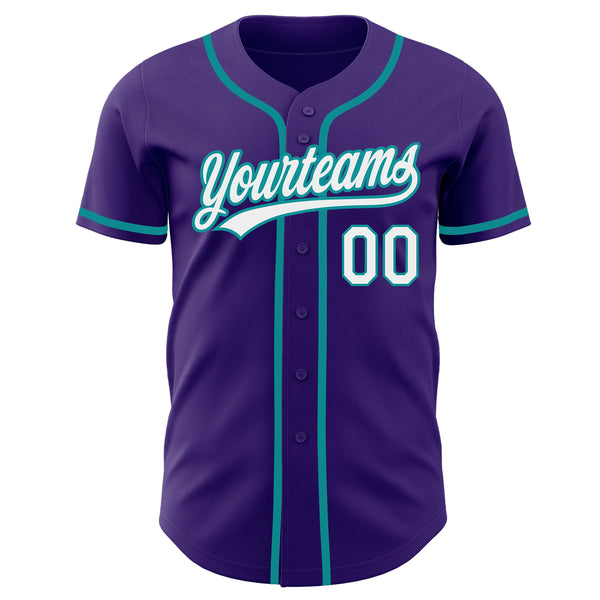 Custom Purple White-Teal Authentic Baseball Jersey