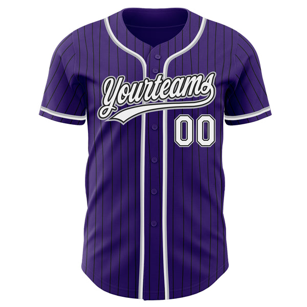 Custom Purple Black Pinstripe White-Gray Authentic Baseball Jersey