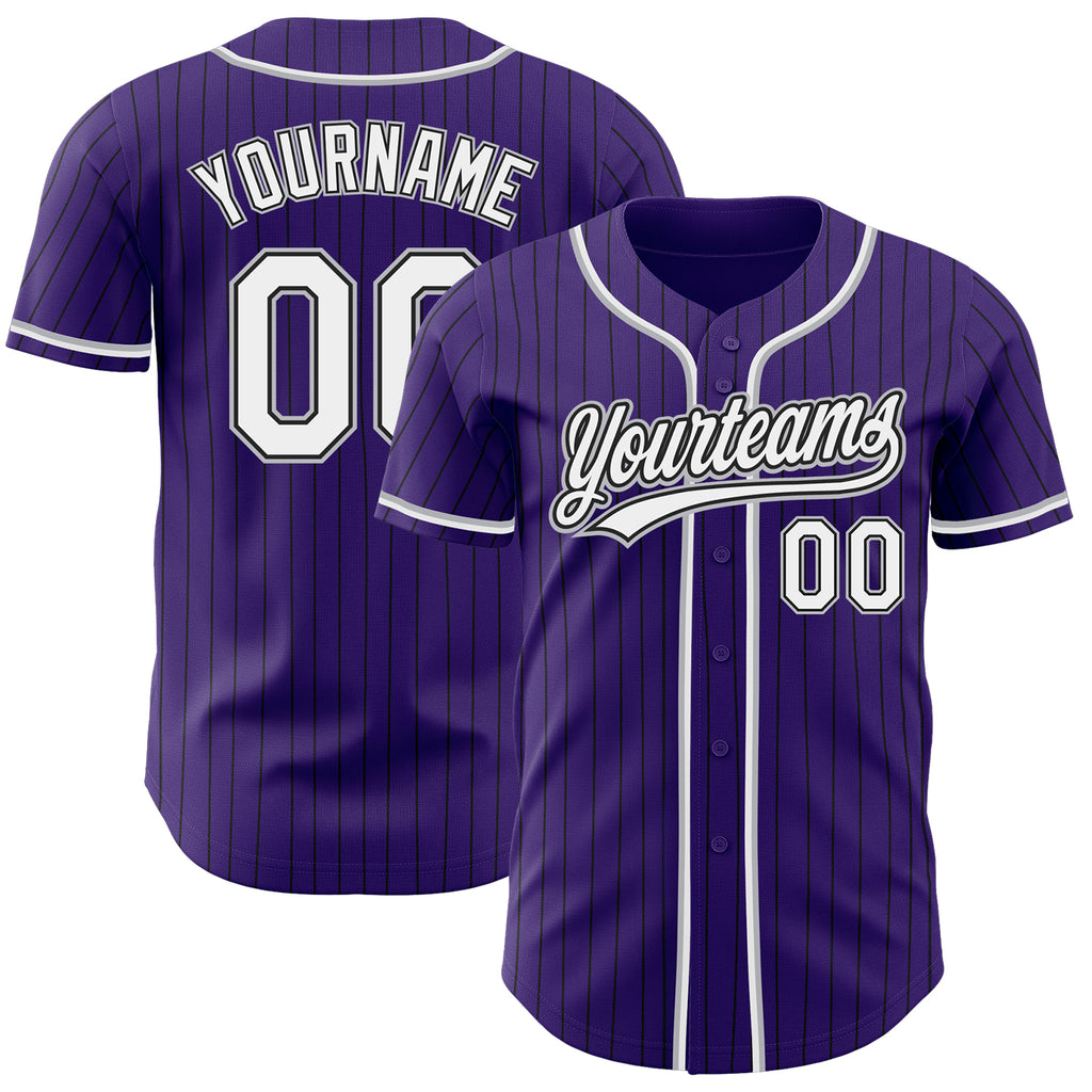 Custom Purple Black Pinstripe White-Gray Authentic Baseball Jersey