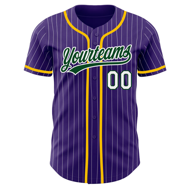 Custom Purple White Pinstripe Green Authentic Baseball Jersey