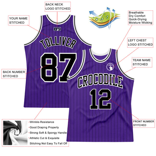 Custom Purple Black Pinstripe Black-White Authentic Basketball Jersey