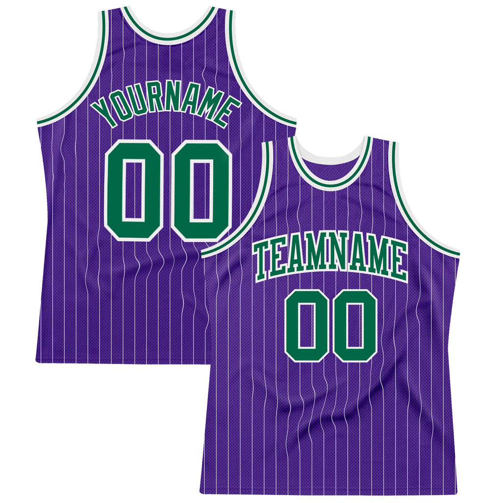 Custom Purple White Pinstripe Kelly Green Authentic Basketball Jersey