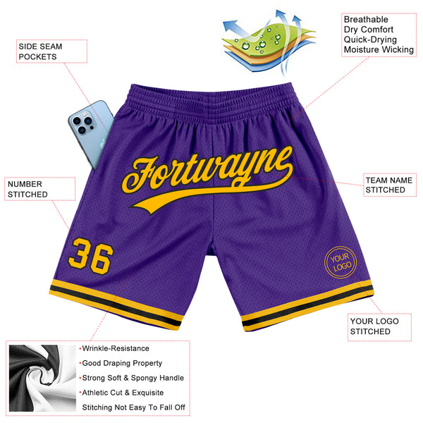 Custom Purple Gold-Black Authentic Throwback Basketball Shorts