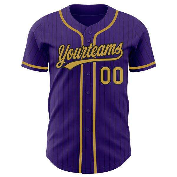 Custom Purple Black Pinstripe Old Gold Authentic Baseball Jersey