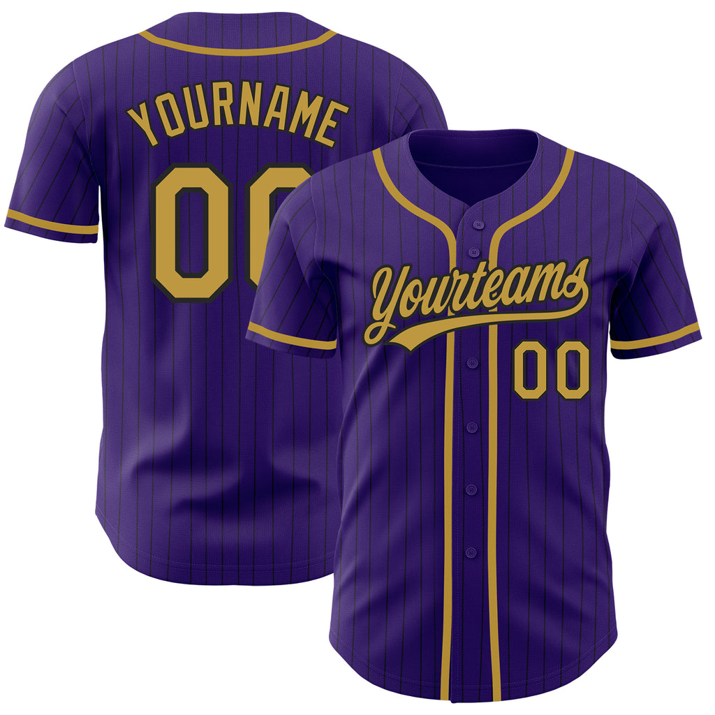 Custom Purple Black Pinstripe Old Gold Authentic Baseball Jersey