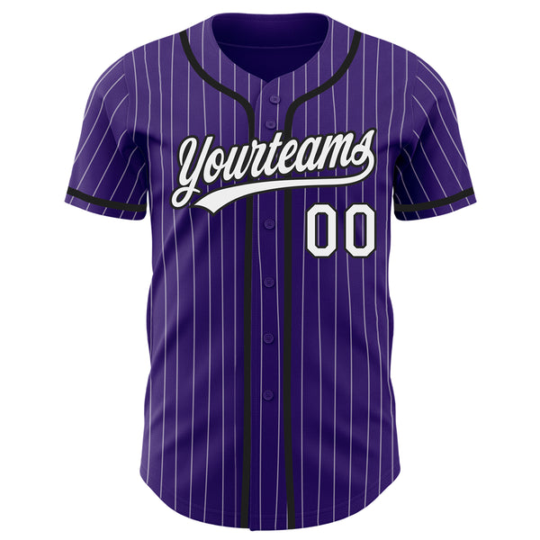 Custom Purple White Pinstripe Black Authentic Baseball Jersey