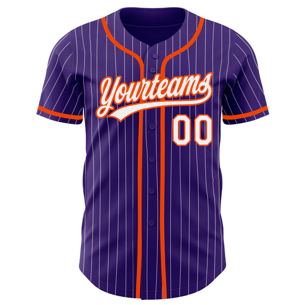 Custom Purple White Pinstripe Orange Authentic Baseball Jersey