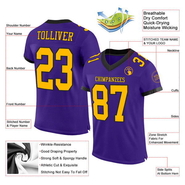 Custom Purple Gold-Black Mesh Authentic Football Jersey