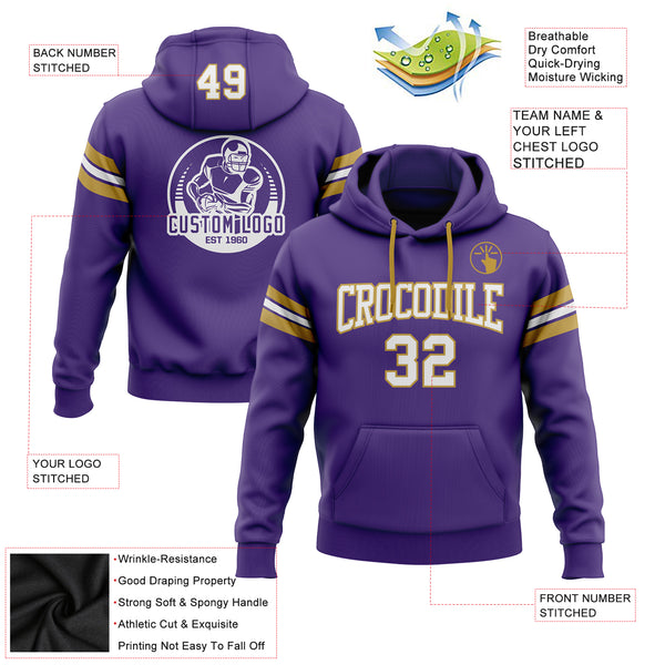 Custom Stitched Purple White-Old Gold Football Pullover Sweatshirt Hoodie