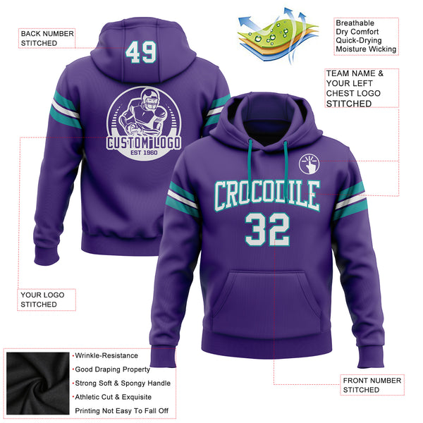 Custom Stitched Purple White-Teal Football Pullover Sweatshirt Hoodie