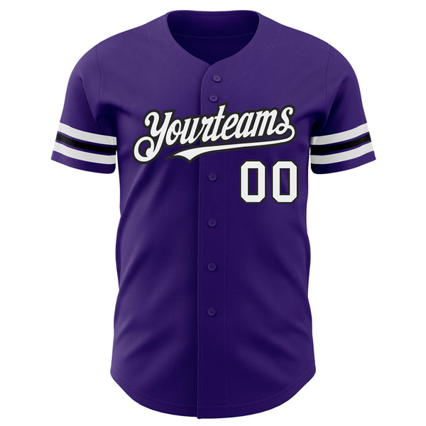 Custom Purple White-Black Authentic Baseball Jersey