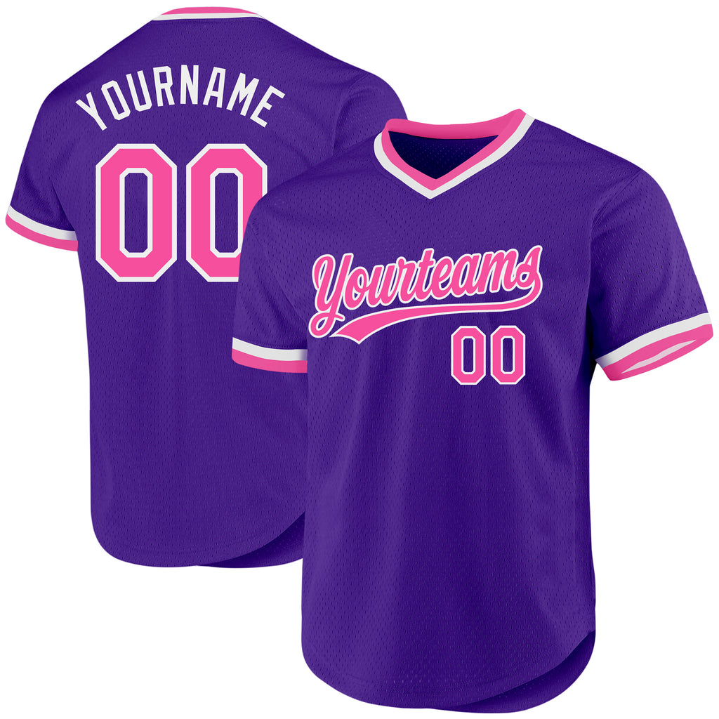 Custom Purple Pink-White Authentic Throwback Baseball Jersey