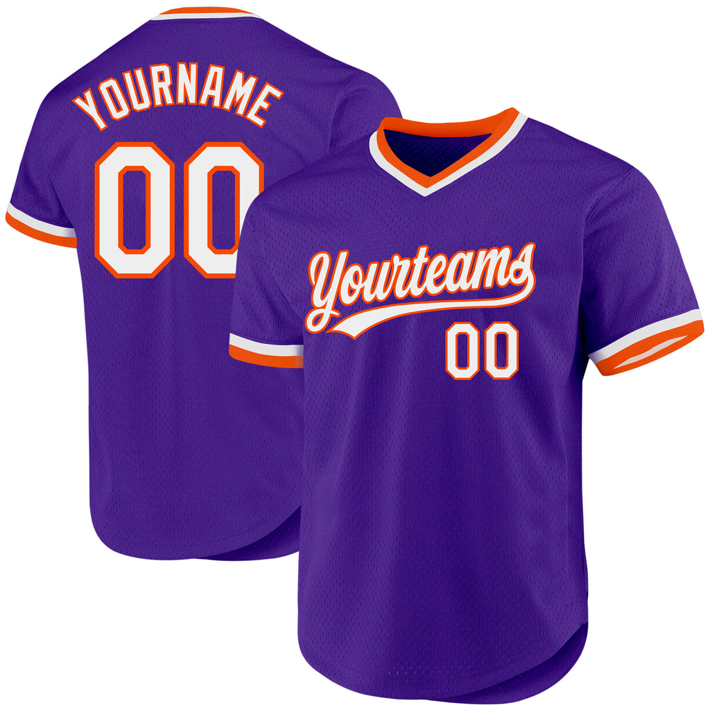 Custom Purple White-Orange Authentic Throwback Baseball Jersey