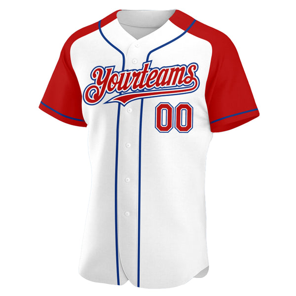 Custom White Red-Royal Authentic Raglan Sleeves Baseball Jersey