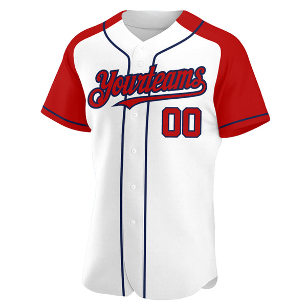 Custom White Red-Navy Authentic Raglan Sleeves Baseball Jersey