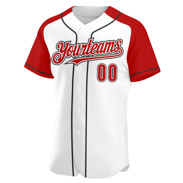 Custom White Red-Black Authentic Raglan Sleeves Baseball Jersey