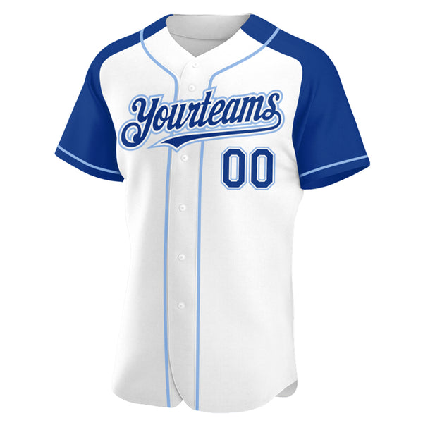 Custom White Royal-Light Blue Authentic Raglan Sleeves Baseball Jersey