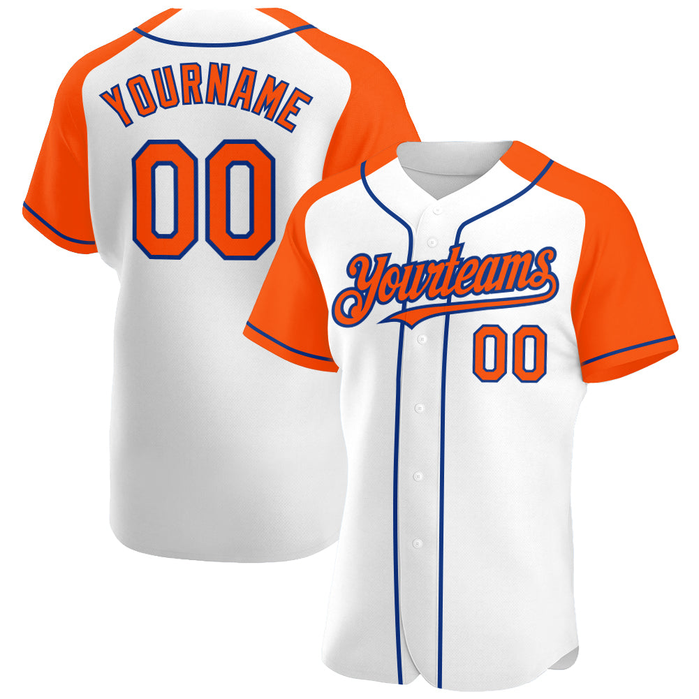 Custom White Orange-Royal Authentic Raglan Sleeves Baseball Jersey