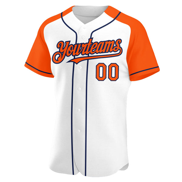Custom White Orange-Navy Authentic Raglan Sleeves Baseball Jersey