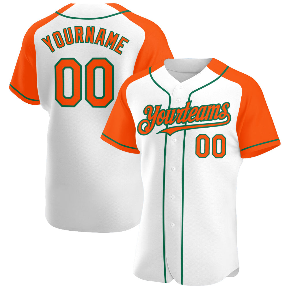 Custom White Orange-Kelly Green Authentic Raglan Sleeves Baseball Jersey