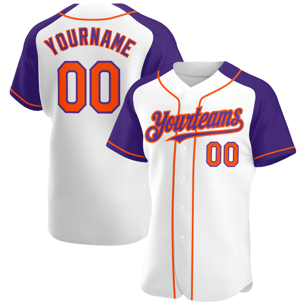 Custom White Orange-Purple Authentic Raglan Sleeves Baseball Jersey